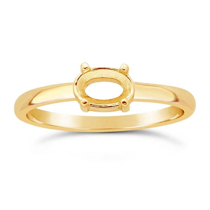 14K Yellow Gold Oval Ring Mountings, pre-notched, choose your size