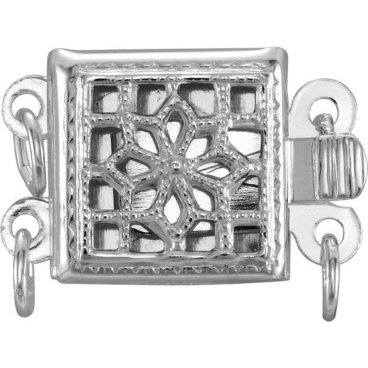 Sterling Silver Square Safety Clasp 2 Strands