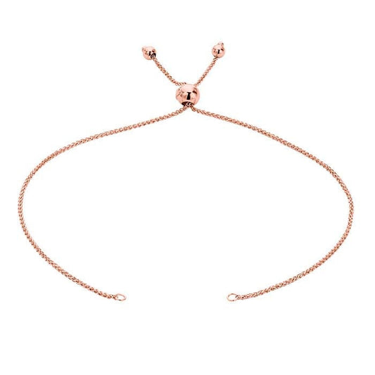 14K Rose Gold 1mm Diamond-Cut Wheat Chain Bracelet Component, Adjustable