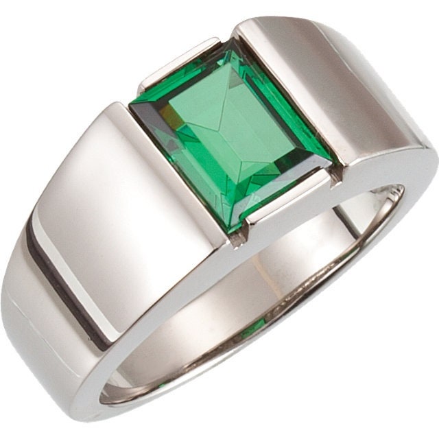Mens Sterling Silver Ring Mounting for 8x6mm Emerald Cut Stone