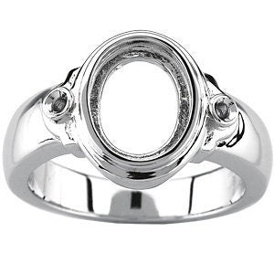 10x8 mm Oval Bezel-Set Accented Ring Mounting in Sterling Silver or 14k Gold