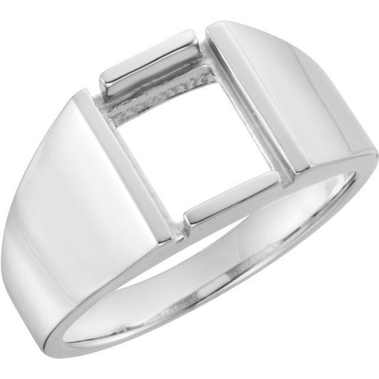 Mens Sterling Silver Ring Mounting for 8x6mm Emerald Cut Stone
