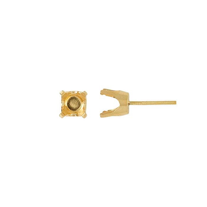 14K Yellow or White Gold Pre-Notched Threaded Round Post Earring Mounting