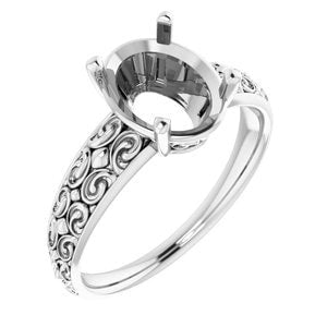 Vintage-Inspired Solitaire Ring in Sterling Silver, customizing available in different metals and settings