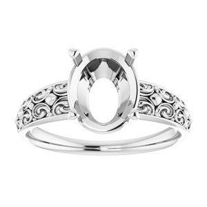 Vintage-Inspired Solitaire Ring in Sterling Silver, customizing available in different metals and settings