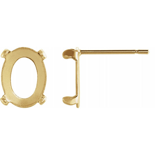 14K Yellow Gold Oval Cabochon Earring - sold as pair