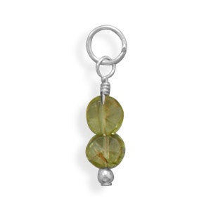 Peridot Coin Bead Charm - August Birthstone, 925 Sterling Silver