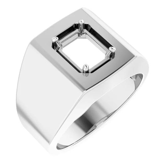 Sterling Silver Men's Ring Mounting: Customizable Emerald or Oval Stone