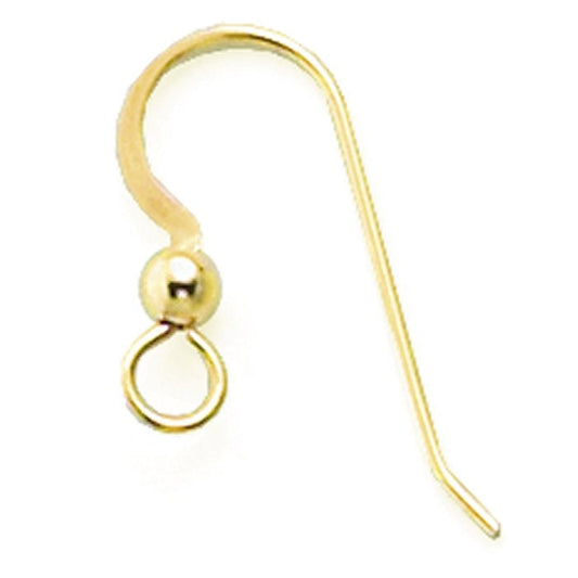 14K Yellow Gold Hammered Ear Wire with Bead, sold in pairs