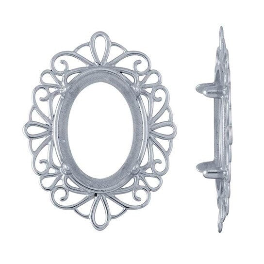 Sterling Silver 18 x 13mm Oval Cameo or Cabochon Frame 4-Prong Setting