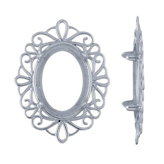 Sterling Silver 18 x 13mm Oval Cameo or Cabochon Frame 4-Prong Setting