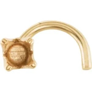 14K Gold Curved Nose Stud Setting: 2mm Round, 22 Gauge