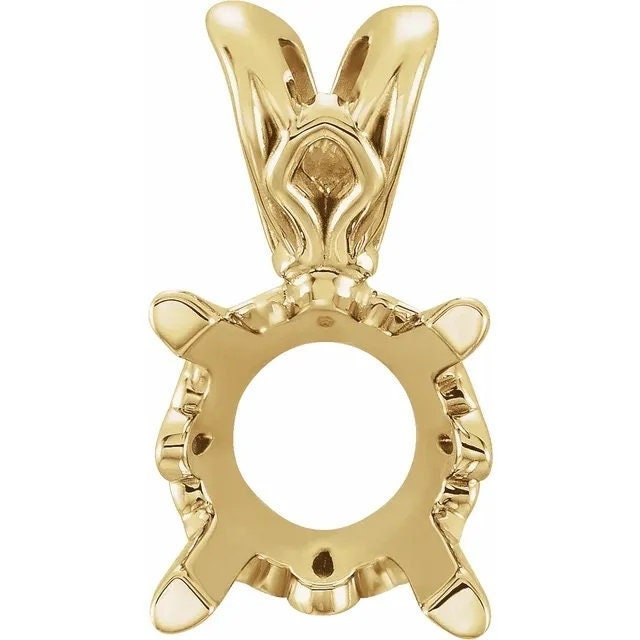Round 4-prong pendant mounting, choose sterling silver, 14k yg, or 14k wg. many setting sizes are available