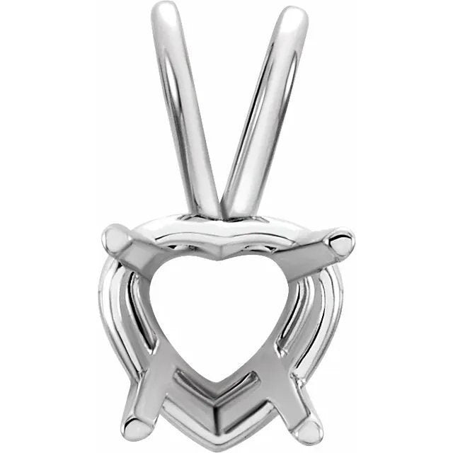 Heart 4-prong pendant mounting in sterling silver, or 14k gold, 14k w gold, choose your size
