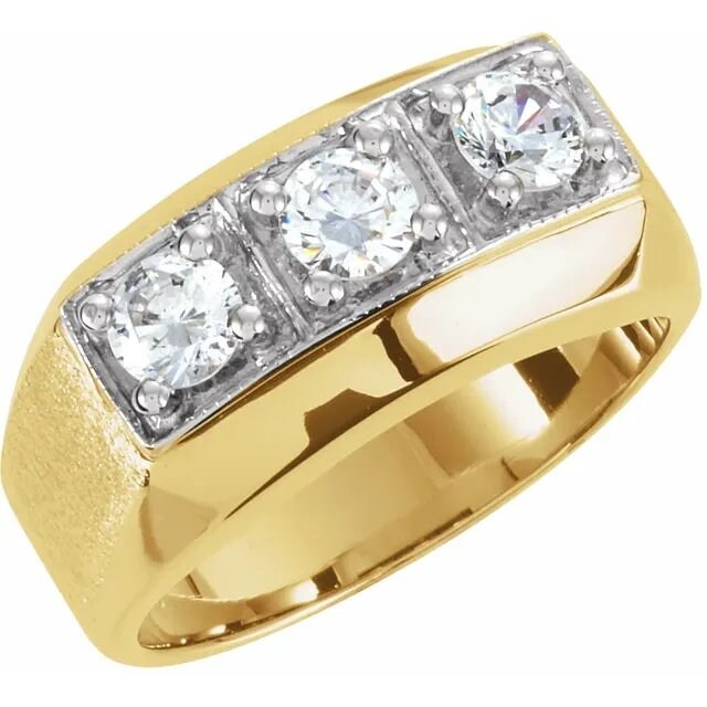 Men's Round Three-Stone Ring Mounting 4.4mm Prong, in Sterling silver, 14k Twotone, 14k Y Gold, 14k W gold