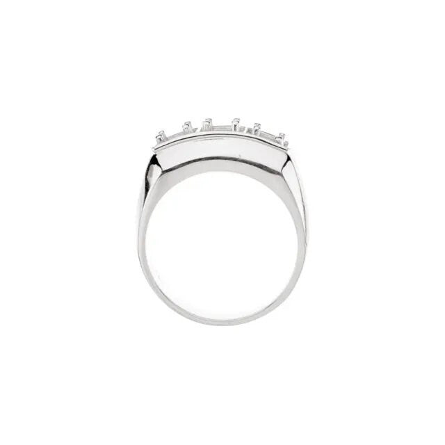 Men's Round Three-Stone Ring Mounting 4.4mm Prong, in Sterling silver, 14k Twotone, 14k Y Gold, 14k W gold