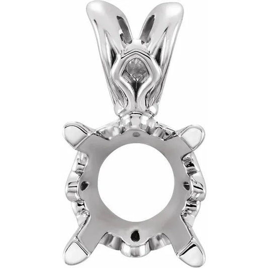 Round 4-prong pendant mounting, choose sterling silver, 14k yg, or 14k wg. many setting sizes are available