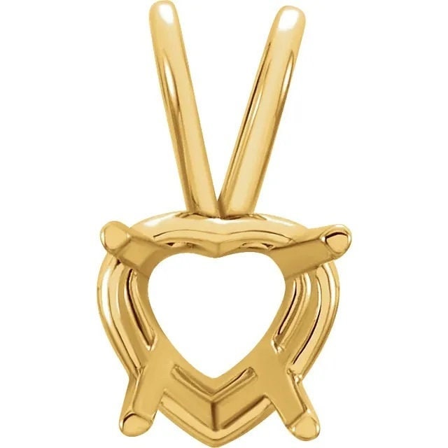 Heart 4-prong pendant mounting in sterling silver, or 14k gold, 14k w gold, choose your size