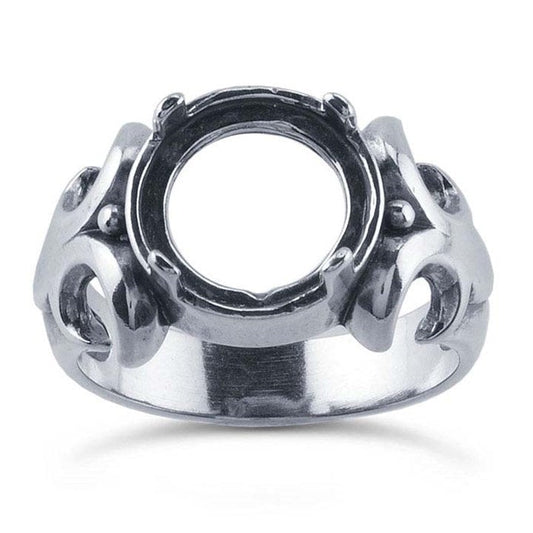 Sterling Silver Fleur-de-Lis 10mm Round Cabochon Ring Mounting