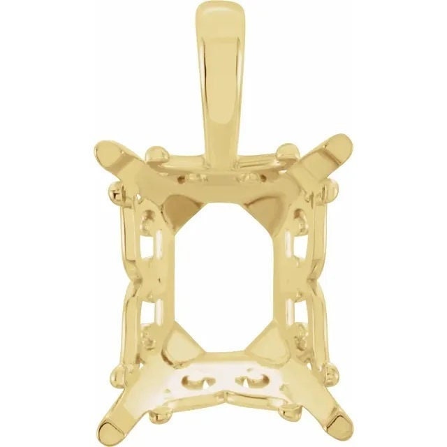Emerald Cut 14k Gold Scroll Pendant Mounting: Vintage Inspired