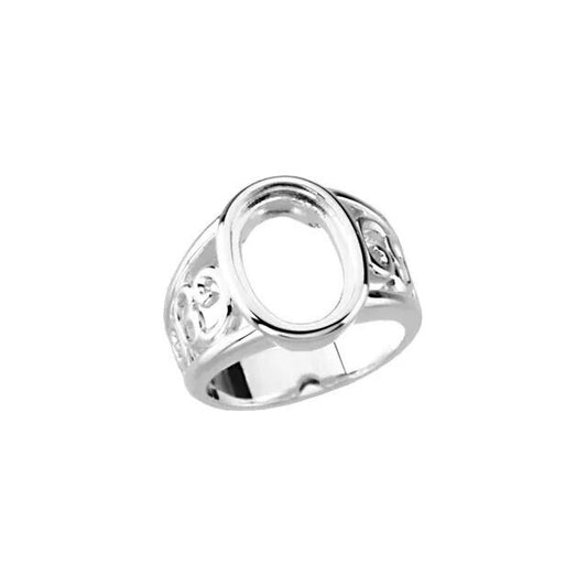 Sterling Silver 14x10 mm Oval Cabochon Ring Mounting, also custom material available