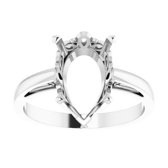 Pear 5-Prong V-End Solitaire Ring Mounting, several sizes available in 925 Sterling Silver or 14k Gold and 10k Gold