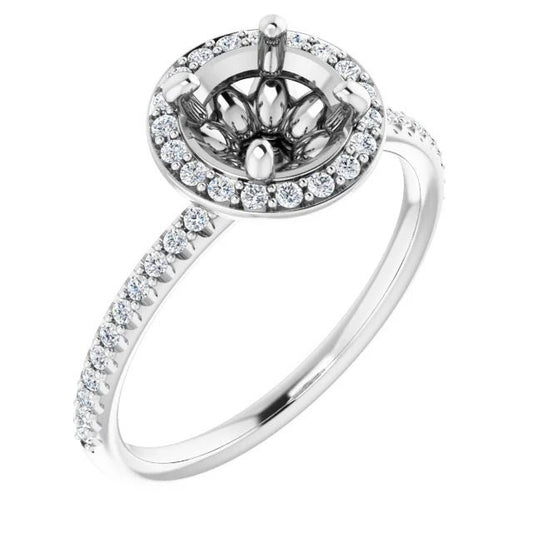14K White Gold Round or Pear Ring Mounting,  1/5 CTW Natural Diamond Semi-Set Engagement Ring