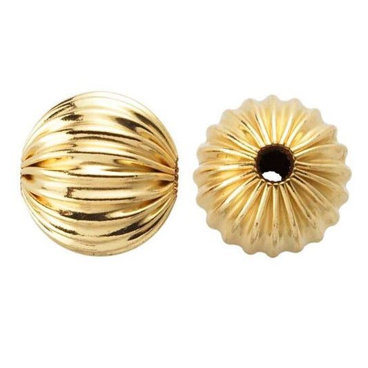 2 - 14/20 Yellow Gold-Filled Corrugated Round Bead, choose your size, sold in pairs