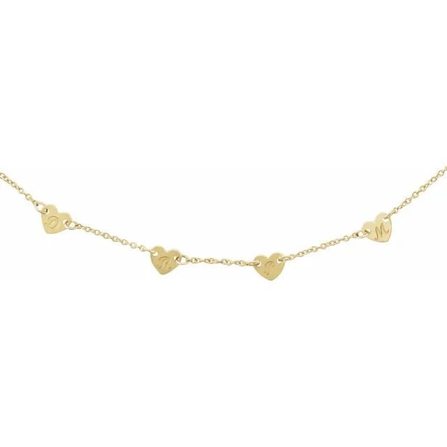 14K Yellow Heart Engravable Family 16" Necklace, choose 1 to 5 hearts