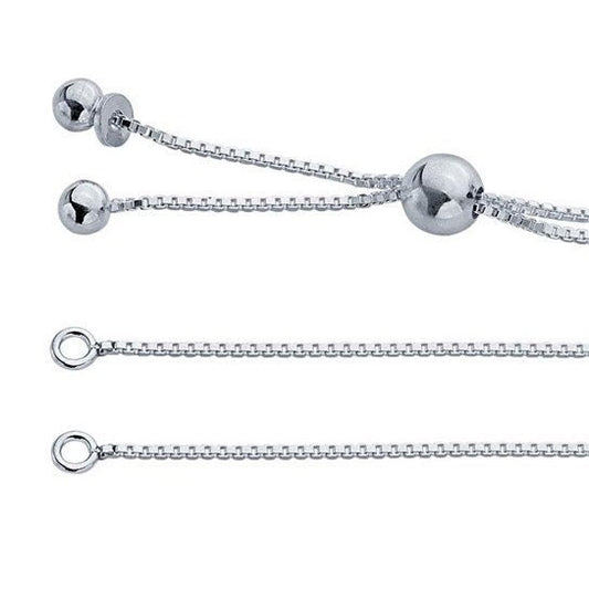 Sterling silver 1mm box chain necklace component, adjustable