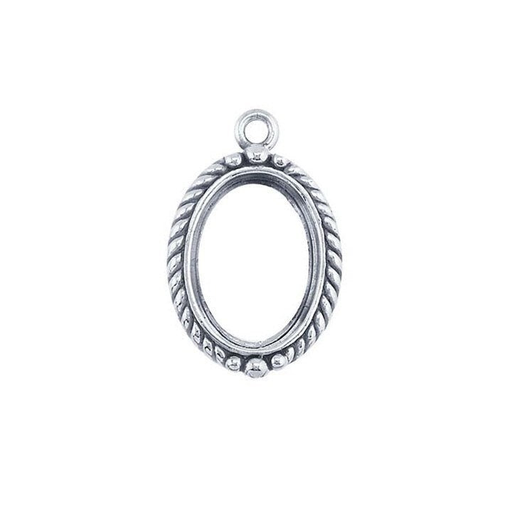 Sterling silver 14 x 10mm oval rope-edge cabochon pendant mounting