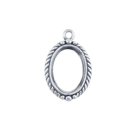 Sterling silver 14 x 10mm oval rope-edge cabochon pendant mounting