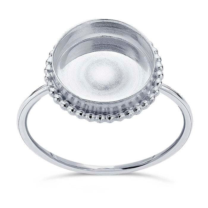 Beaded round cabochon ring mounting in 925 sterling silver or 14/20 gold filled