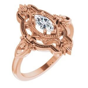 Vintage-inspired marquise ring mounting, available in  14k White Gold or custom-made in your choice of metal.