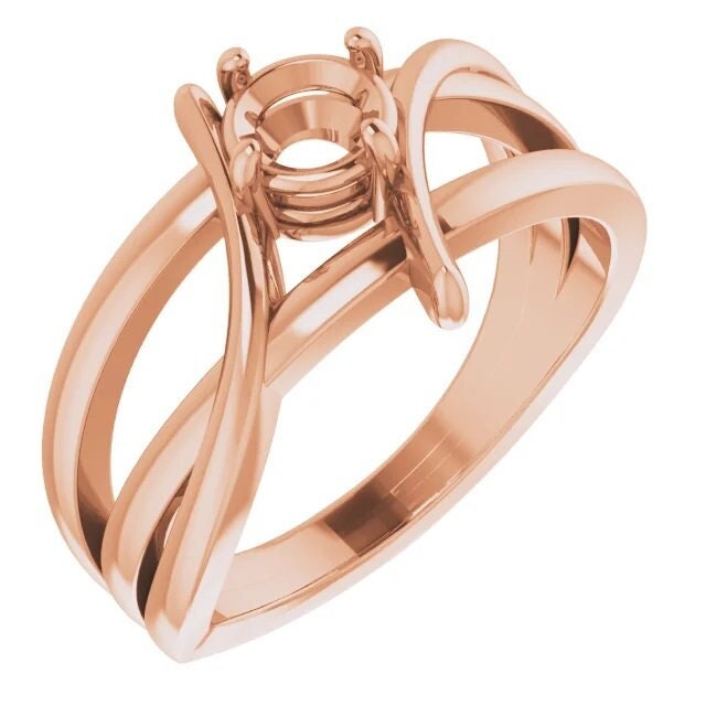 Crisscross ring with 5.2mm prong setting in sterling silver, or 14k gold