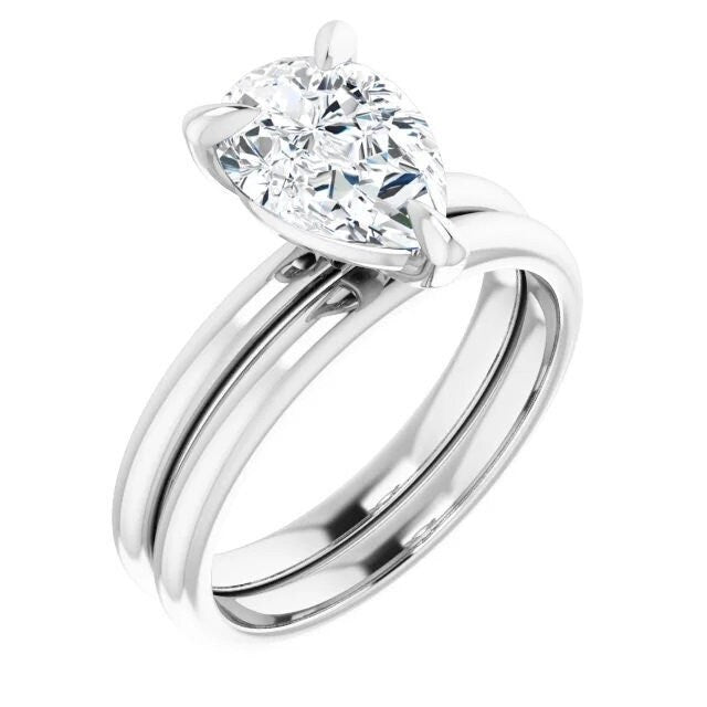 14k yellow, or white gold pear solitaire engagement ring mounting, choose your setting