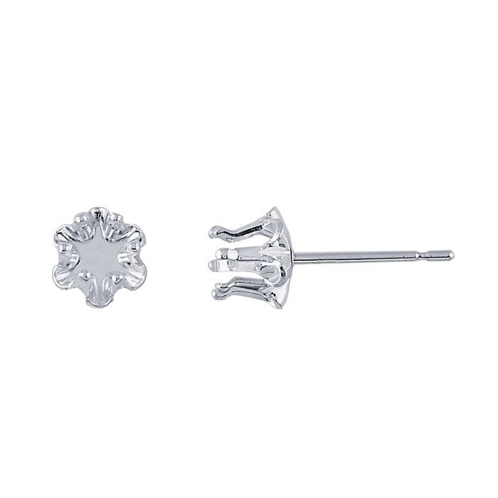 Sterling Silver Round Snap-Set Buttercup Post Earring Mounting, 1pair