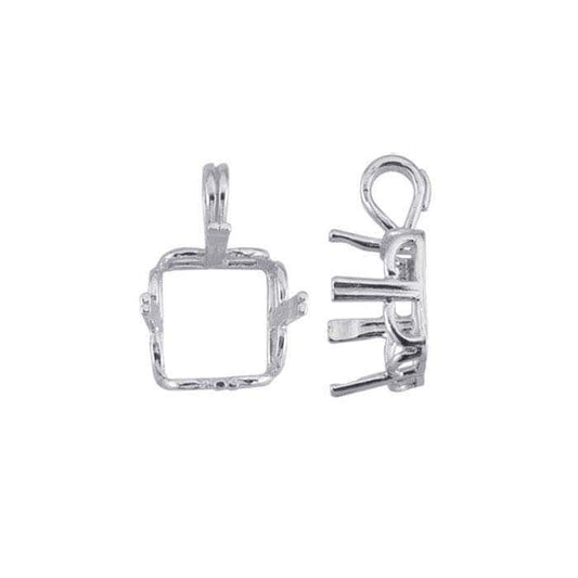 Sterling silver 10mm square scalloped-edge readyset pendant mounting, 4-prong