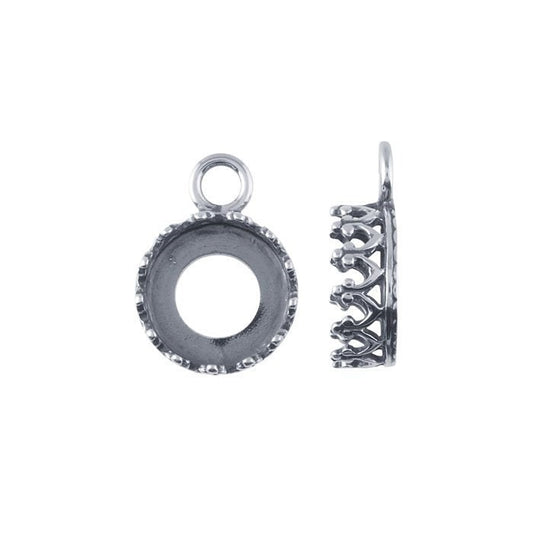Sterling silver oxidized round gallery wire bezel pendant mounting