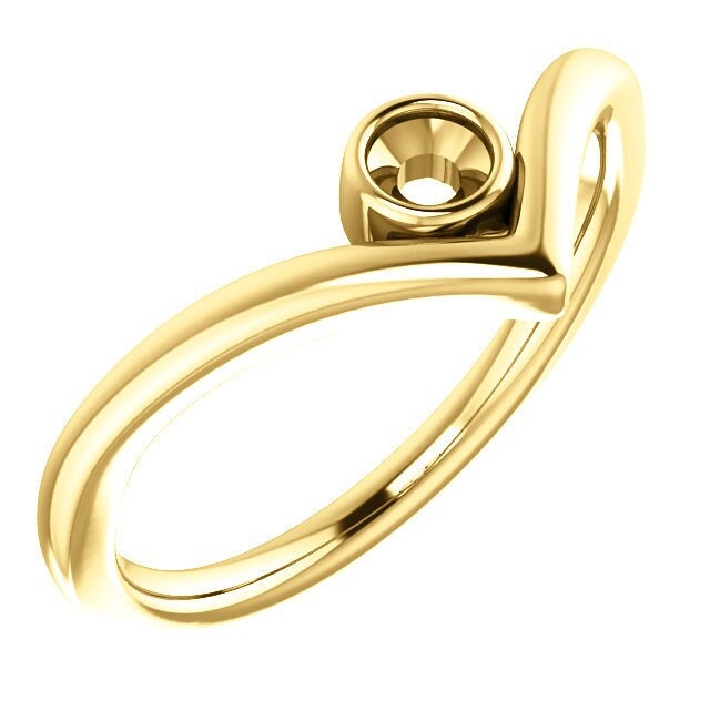 3 mm Round Bezel-Set V Ring Mounting, available in 14k or Sterling Silver