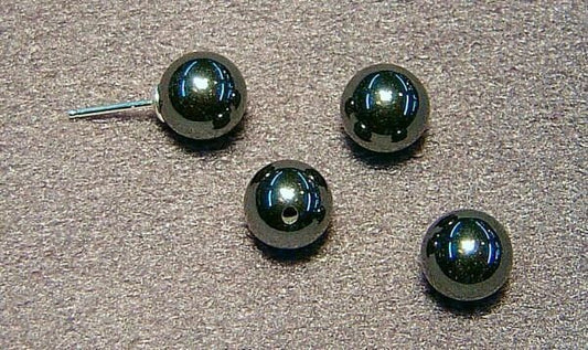 4,6, 8 mm natural  hematite half drilled gemstone round beads , 1 pair