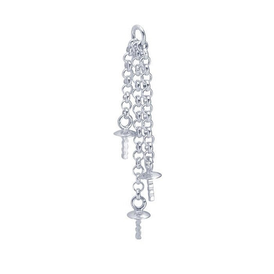 Sterling Silver 3-Strand Component with Cup and Peg, Pearl Earrings, Pearl Pendant Setting,