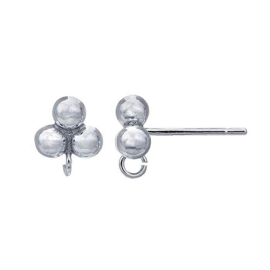 Sterling Silver or Gold Filled three-ball post earring with ring, 1 pair