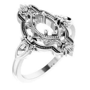 Vintage-inspired marquise ring mounting, available in  14k White Gold or custom-made in your choice of metal.