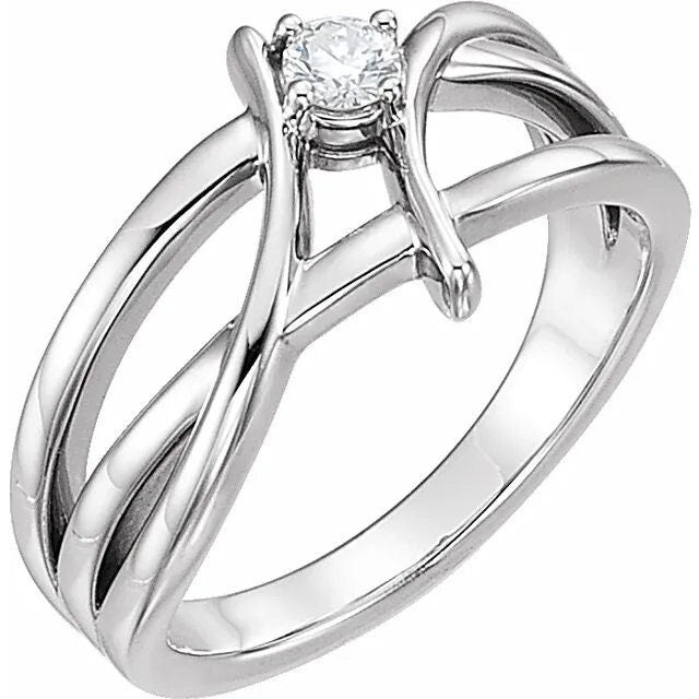 Crisscross ring with 5.2mm prong setting in sterling silver, or 14k gold