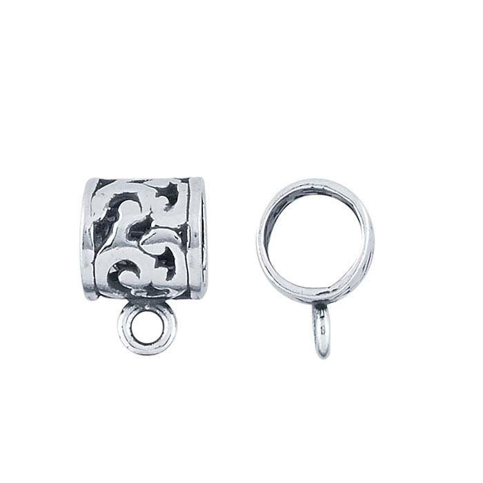 Sterling silver scroll tube pendant bail with ring