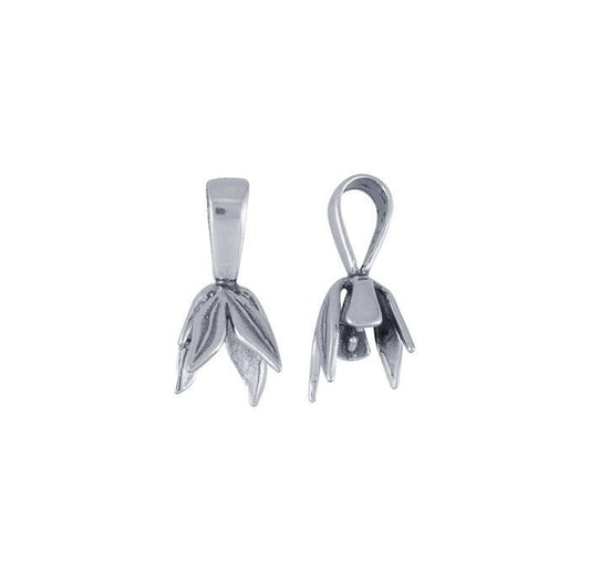 Sterling silver leaves pendant with pinch bail mounting