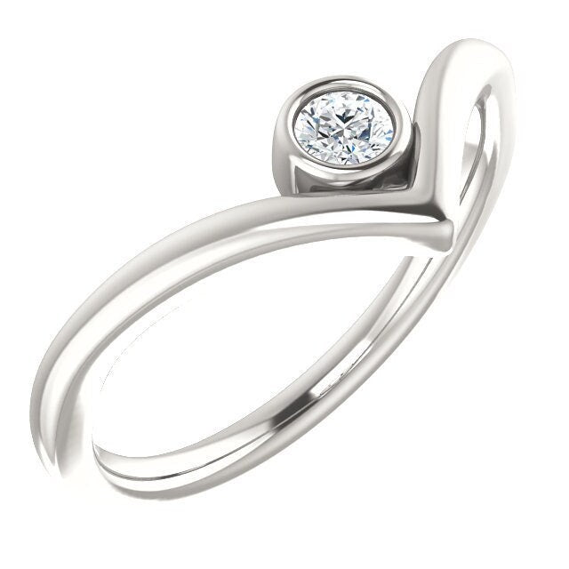 3 mm Round Bezel-Set V Ring Mounting, available in 14k or Sterling Silver