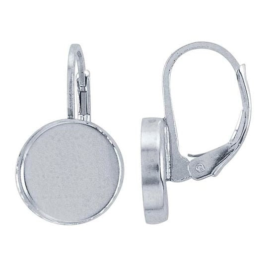 Sterling silver lever-back ear wire mounting with a round bezel, sold in pairs