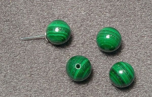 Malachite half-drilled beads, select your size. sold as single bead.